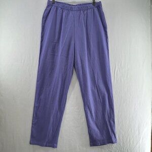 Appleseeds Crinkle Gauze Pull On Pants Womens 12P Elastic Waist High Rise Purple